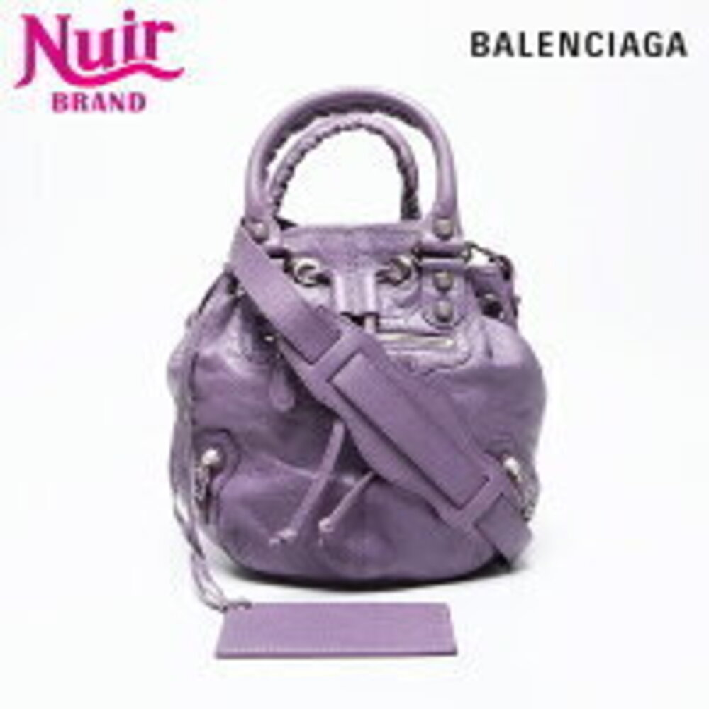 Balenciaga Giant Pom Cagol Leather Shoulder Bag Purple